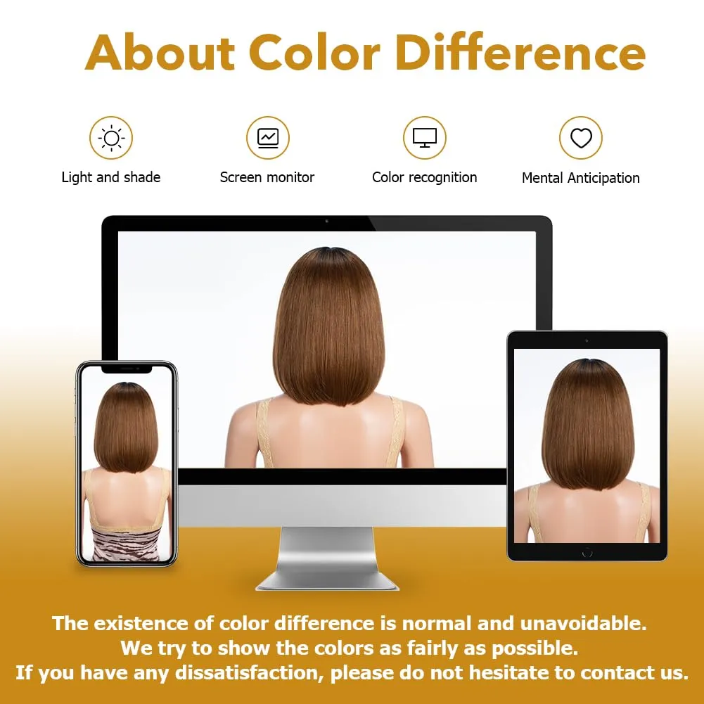 Short Bob Wig with Bangs Human Hair 10 Inch Ombre Brown Short Straight Bob Wig for Black Women Brazilian Virgin Hair Glueless Machine Made Wig