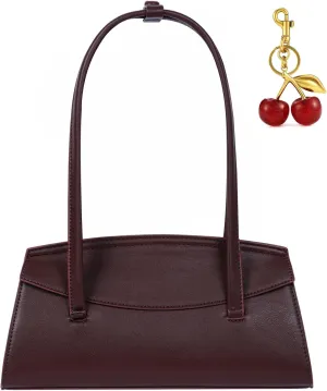 Shoulder Bag Black Purse for Women Cherry Bag Vegan Leather Hobo Handbag Brown Flap Shoulder Purse with Cherry Charm