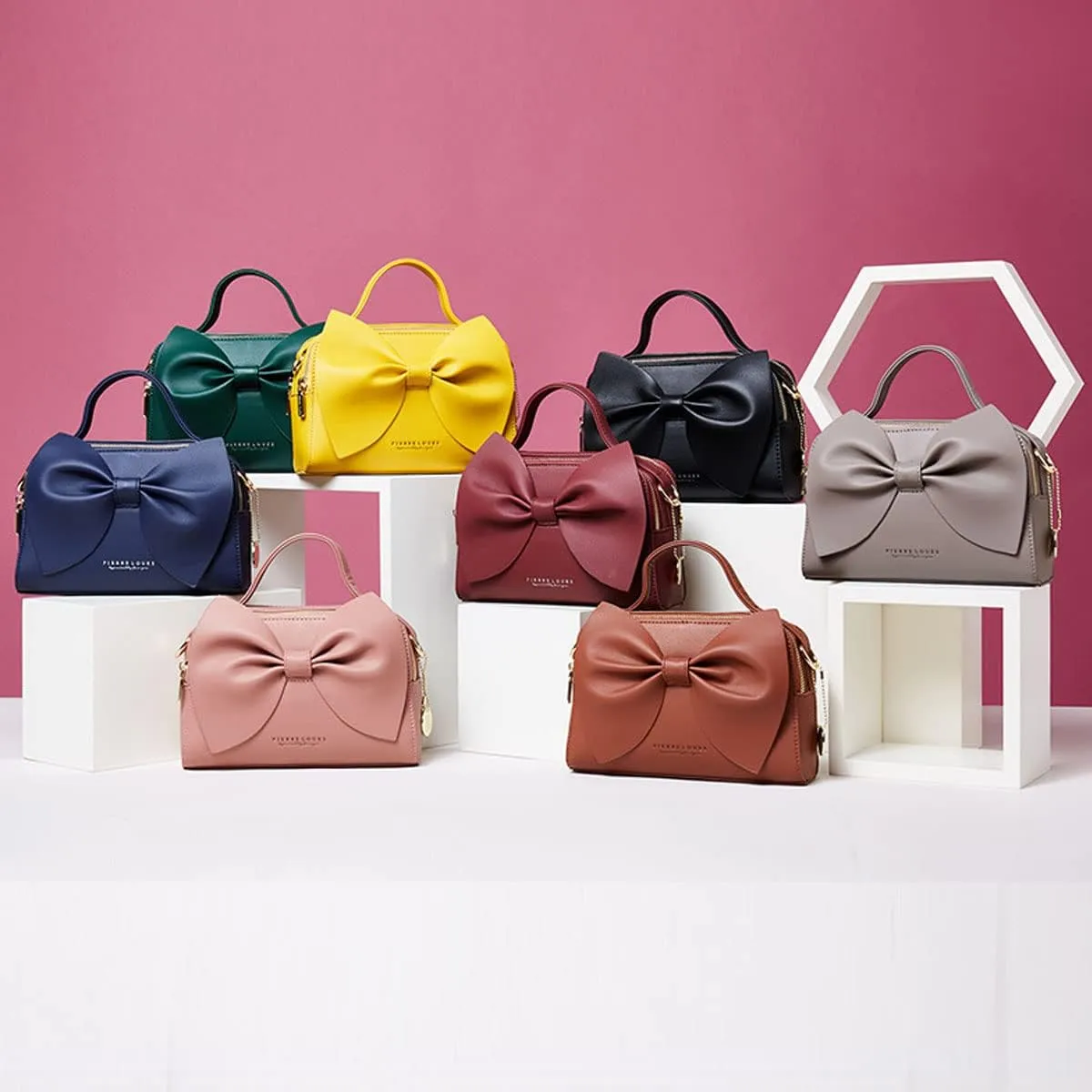 Shoulder Bag for Women PU Leather Purse Girls Bowknot Handbag Fashion Top-Handle Satchel Ladies Crossbody