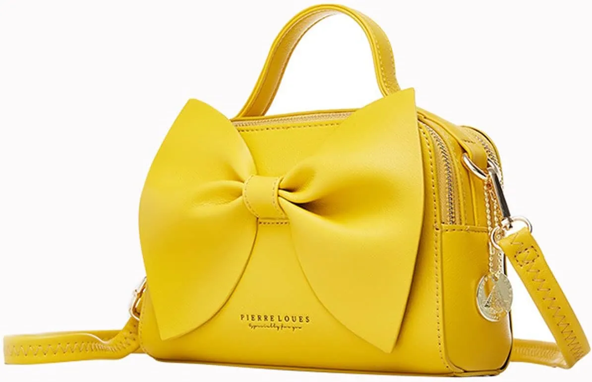 Shoulder Bag for Women PU Leather Purse Girls Bowknot Handbag Fashion Top-Handle Satchel Ladies Crossbody