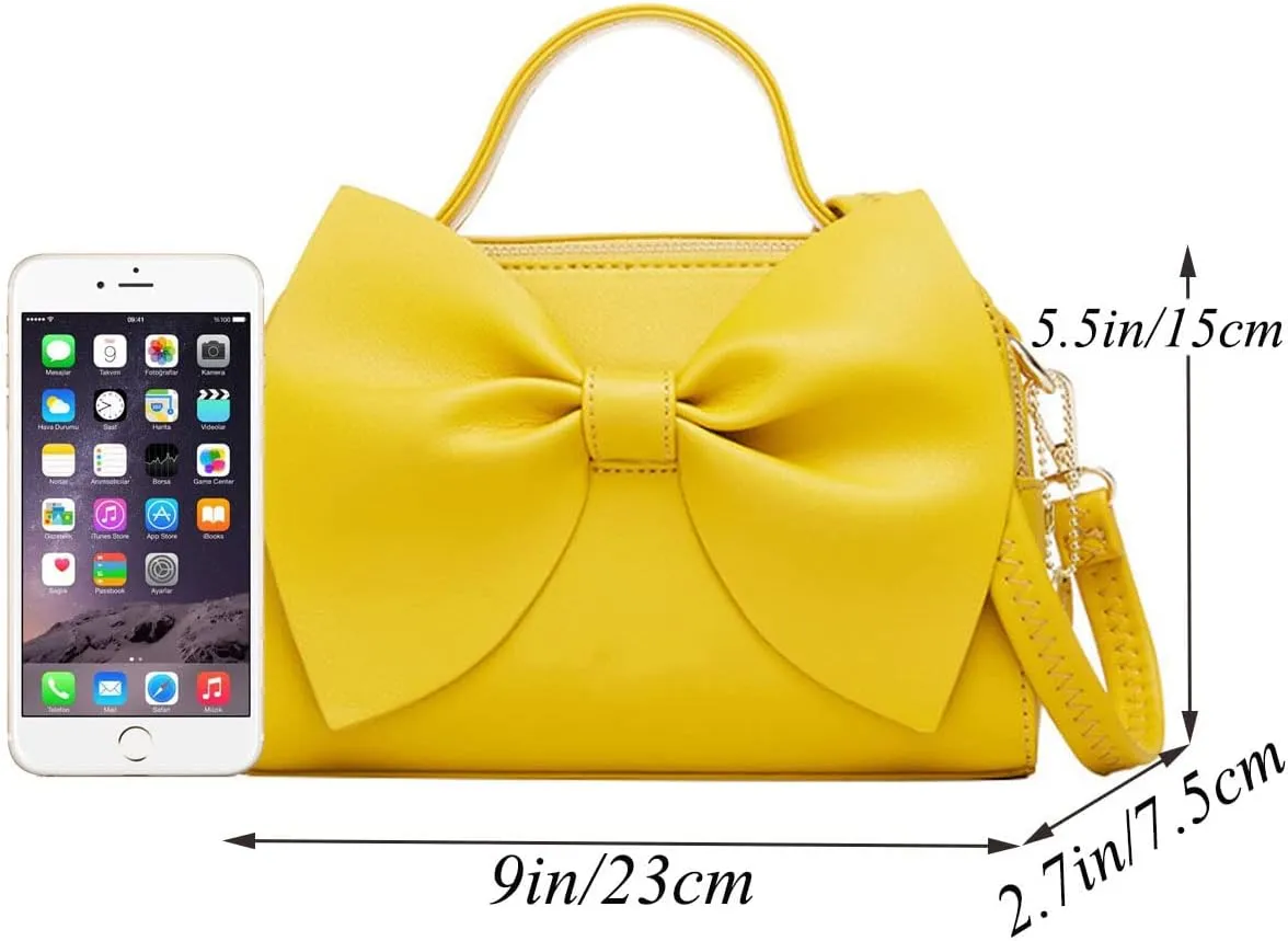 Shoulder Bag for Women PU Leather Purse Girls Bowknot Handbag Fashion Top-Handle Satchel Ladies Crossbody