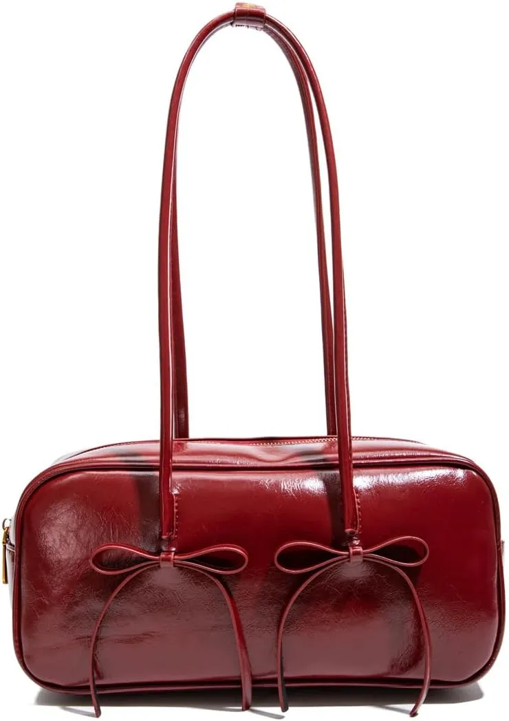 Shoulder Bag for Women with Bow Tie, Retro Swing Zip Shoulder Handbag - Top Handle Hobo Purse for Work/Travel/Shop
