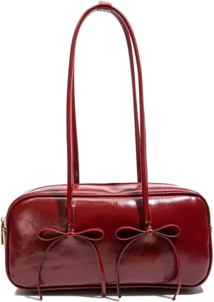 Shoulder Bag for Women with Bow Tie, Retro Swing Zip Shoulder Handbag - Top Handle Hobo Purse for Work/Travel/Shop