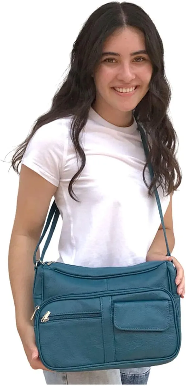 SILVERFEVER Medium Leather Handbag | Ladies Shoulder Bag | Organizer w Built in Wallet