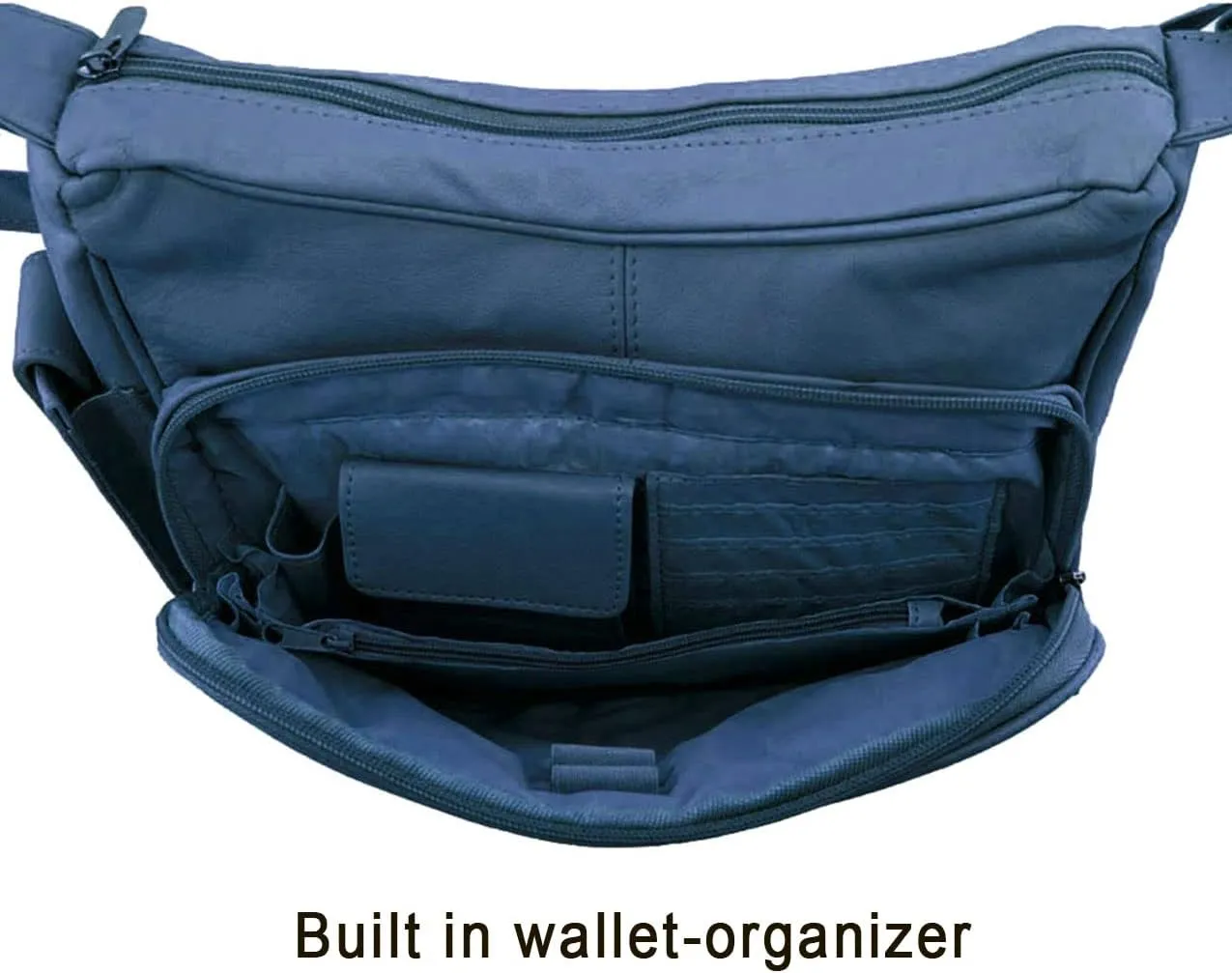 SILVERFEVER Medium Leather Handbag | Ladies Shoulder Bag | Organizer w Built in Wallet