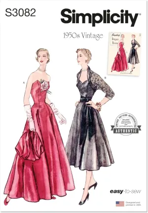 Simplicity SS3082K5 Misses' Afternoon and Evening Full Skirt Dress and Bolero Sewing Pattern Packet, Design Code S3082, Sizes 8-10-12-14-16