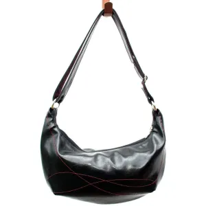 Slouchy Crescent-Shaped Hobo Bag with adjustable across body strap vegan machine washable (Black)