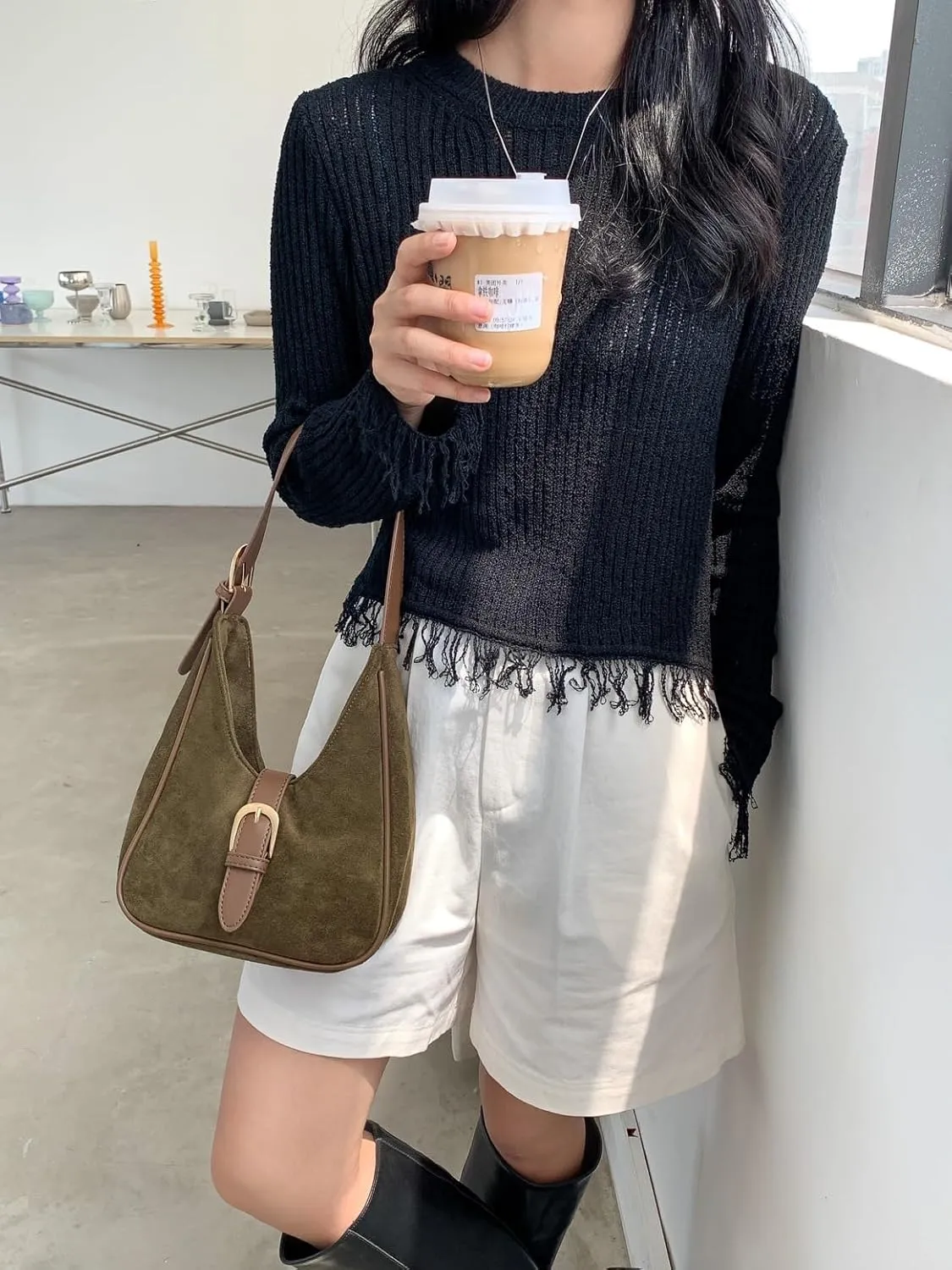 Slouchy Hobo Bags Women Retro Suede Underarm Shoulder Bag Crossbody Purse Crescent Satchels Top-Handle Tote Handbag 2024