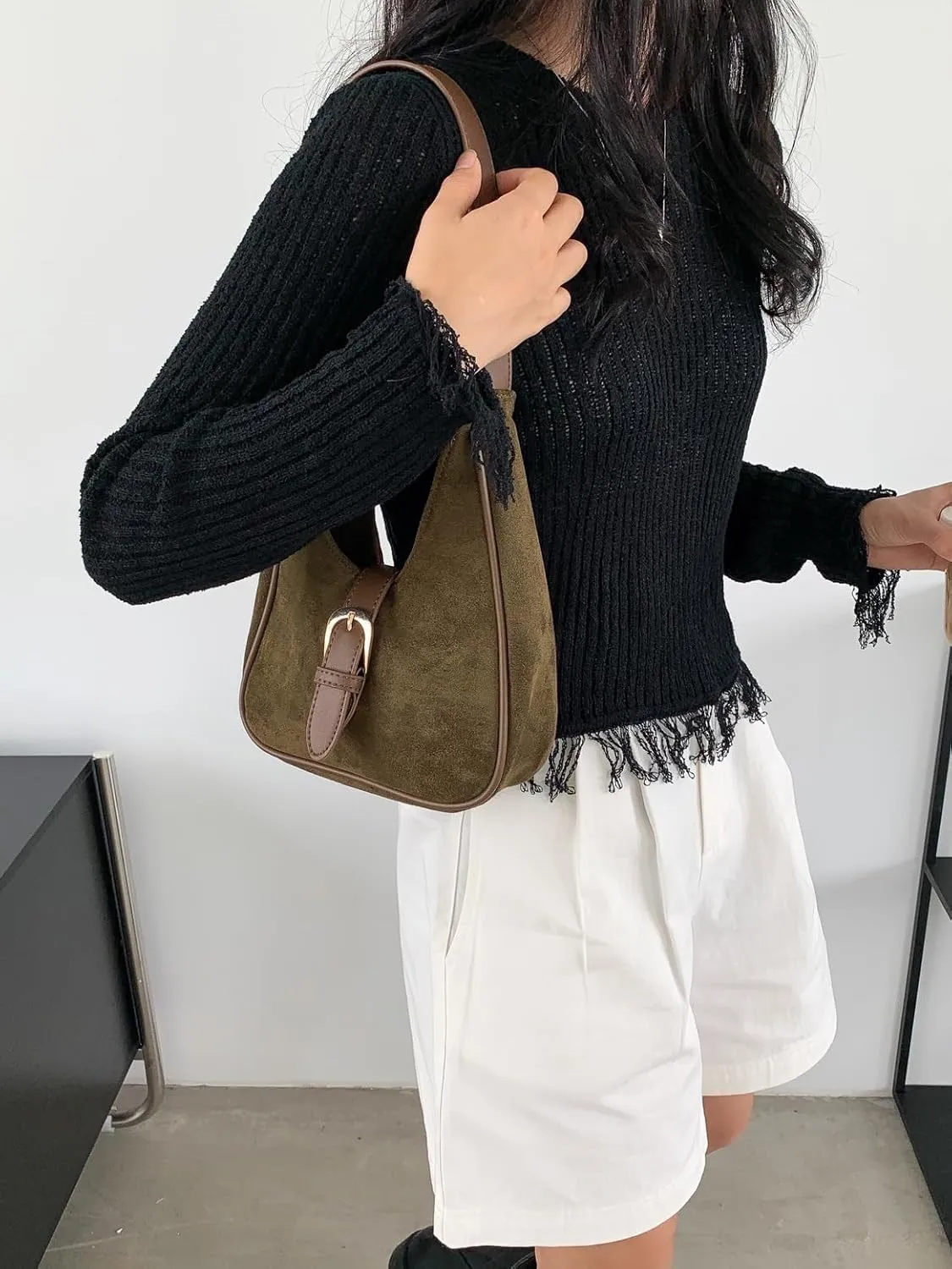 Slouchy Hobo Bags Women Retro Suede Underarm Shoulder Bag Crossbody Purse Crescent Satchels Top-Handle Tote Handbag 2024