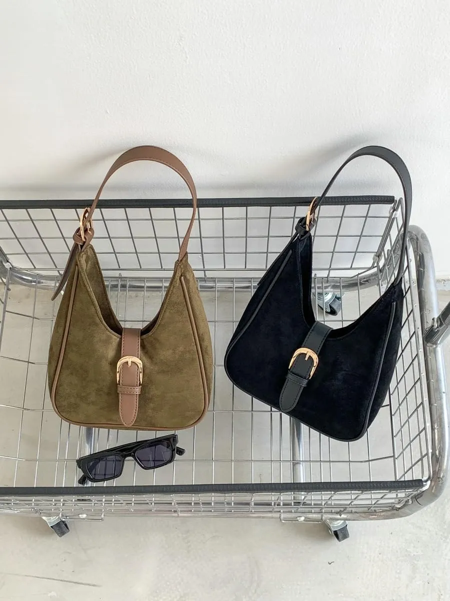 Slouchy Hobo Bags Women Retro Suede Underarm Shoulder Bag Crossbody Purse Crescent Satchels Top-Handle Tote Handbag 2024