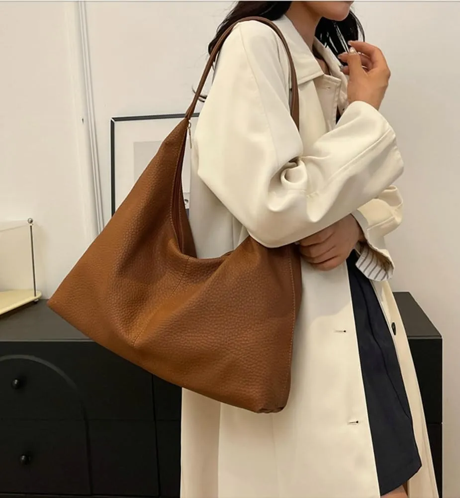 Slouchy PU Leather Crescent Hobo Bags Women Crossbody Purse Trendy Shoulder Bag Top-handle Satchels Travel Tote Handbag