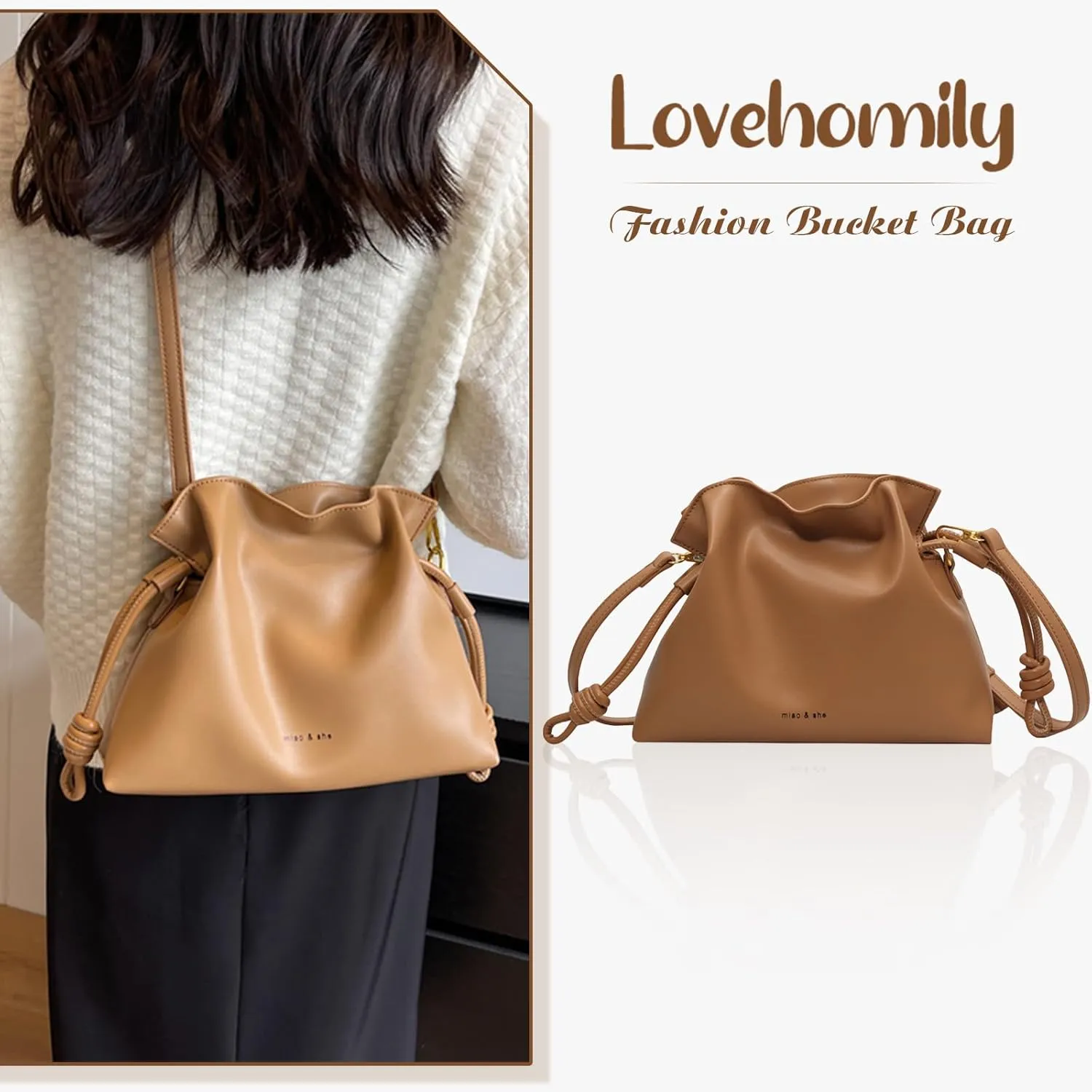 Small Bucket Bag for Women, Boston Crossbody Bag Soft Leather Shoulder Handbags Hobo Purse for Daily and Work