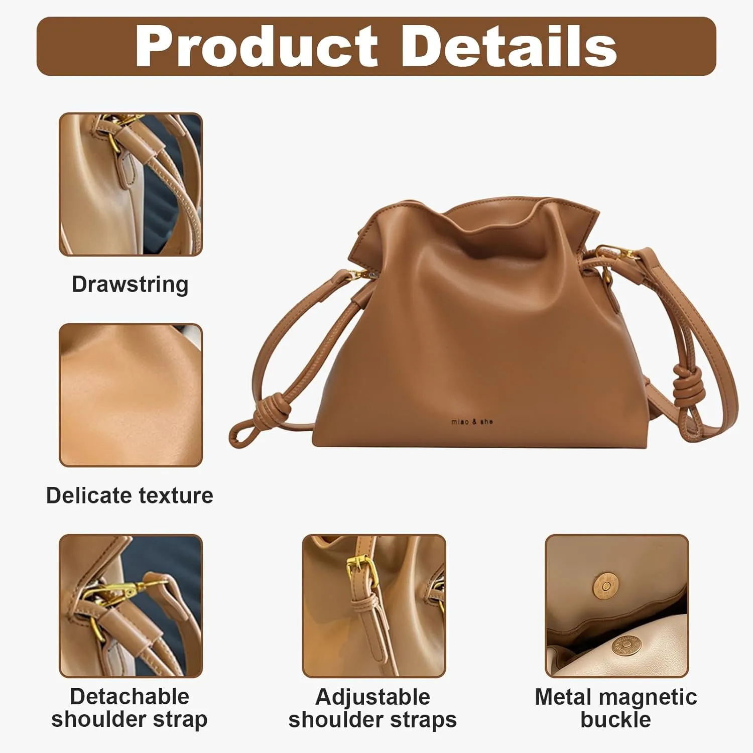 Small Bucket Bag for Women, Boston Crossbody Bag Soft Leather Shoulder Handbags Hobo Purse for Daily and Work