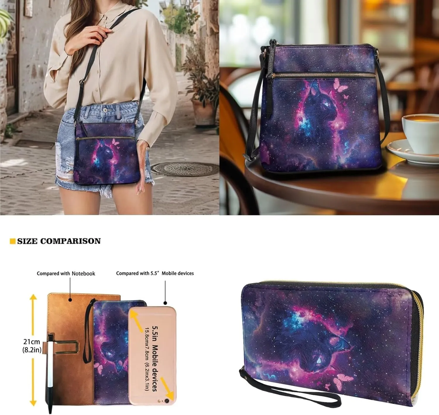 Small Wallet 2Pcs, Leather Shoulder Bags & Wallet with Hand Strap Set of 2 Lightweight for Travel & Shopping