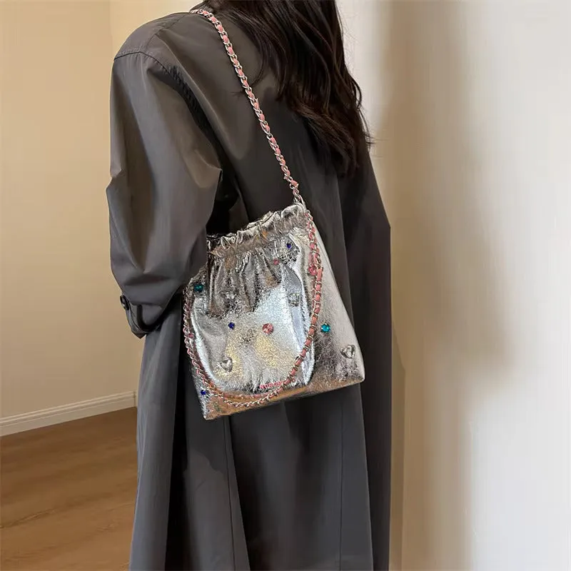 Sobie Gemstone Embellished Shine Hobo Bags