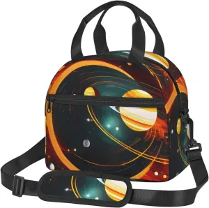 Solar System Jupiter Saturn Print Insulated Lunch Bag Large Capacity Lightweight Handheld Bags Back Zipper Pockets
