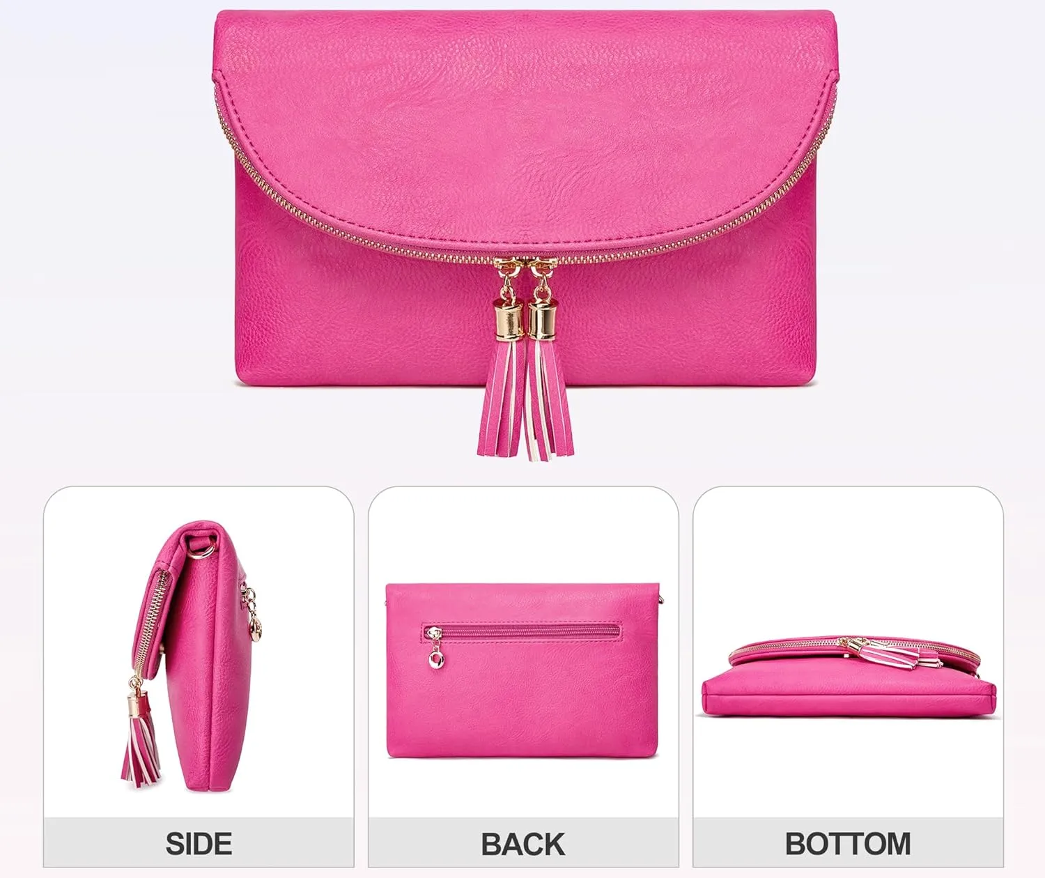 Solene Womens Envelop Clutch Purse Multi Compartments, 6 Card Slot Inside, Crossbody Bag With Tassels