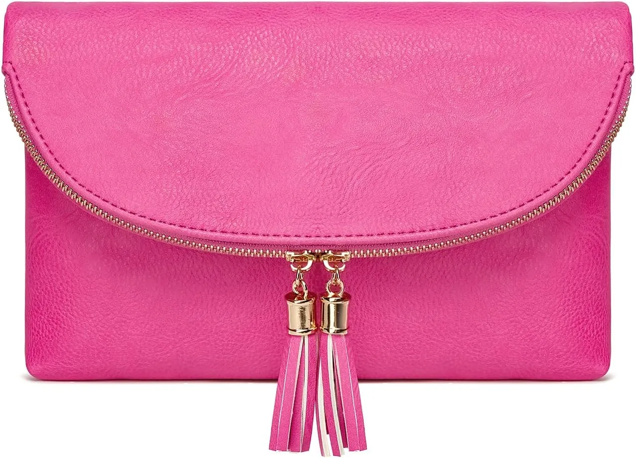 Solene Womens Envelop Clutch Purse Multi Compartments, 6 Card Slot Inside, Crossbody Bag With Tassels