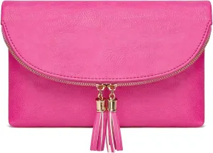 Solene Womens Envelop Clutch Purse Multi Compartments, 6 Card Slot Inside, Crossbody Bag With Tassels