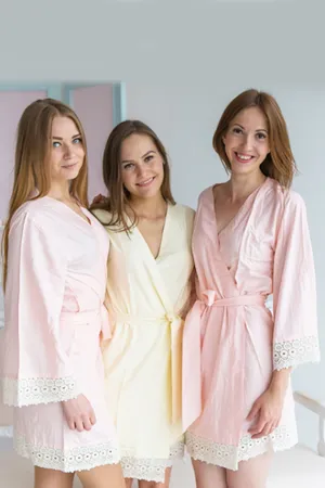 Solid Blush Ivory Rayon Lace Trim Robes