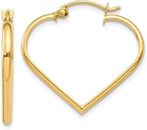 Solid Real 14k Yellow Gold 2mm Heart Hoop Earrings - 23mm x 2mm
