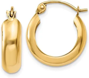 Solid Real 14k Yellow Gold 4.75mm Round Hoop Earrings - 10mm x 4mm