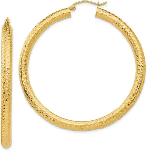 Solid Real 14k Yellow Gold Diamond-cut 4mm Round Hoop Earrings