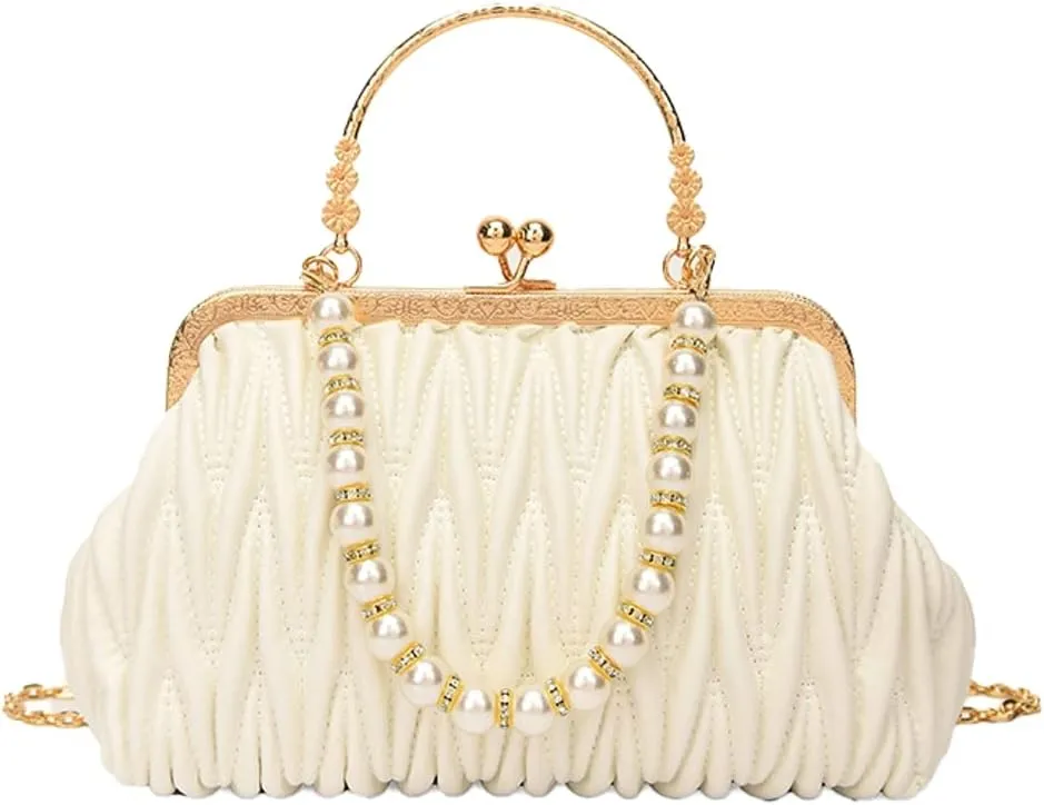 Solyinne Womens Clutch Purse Pearl Evening Bag Envelope Evening Bridal Wedding Party Club Purses Crossbody Handbags