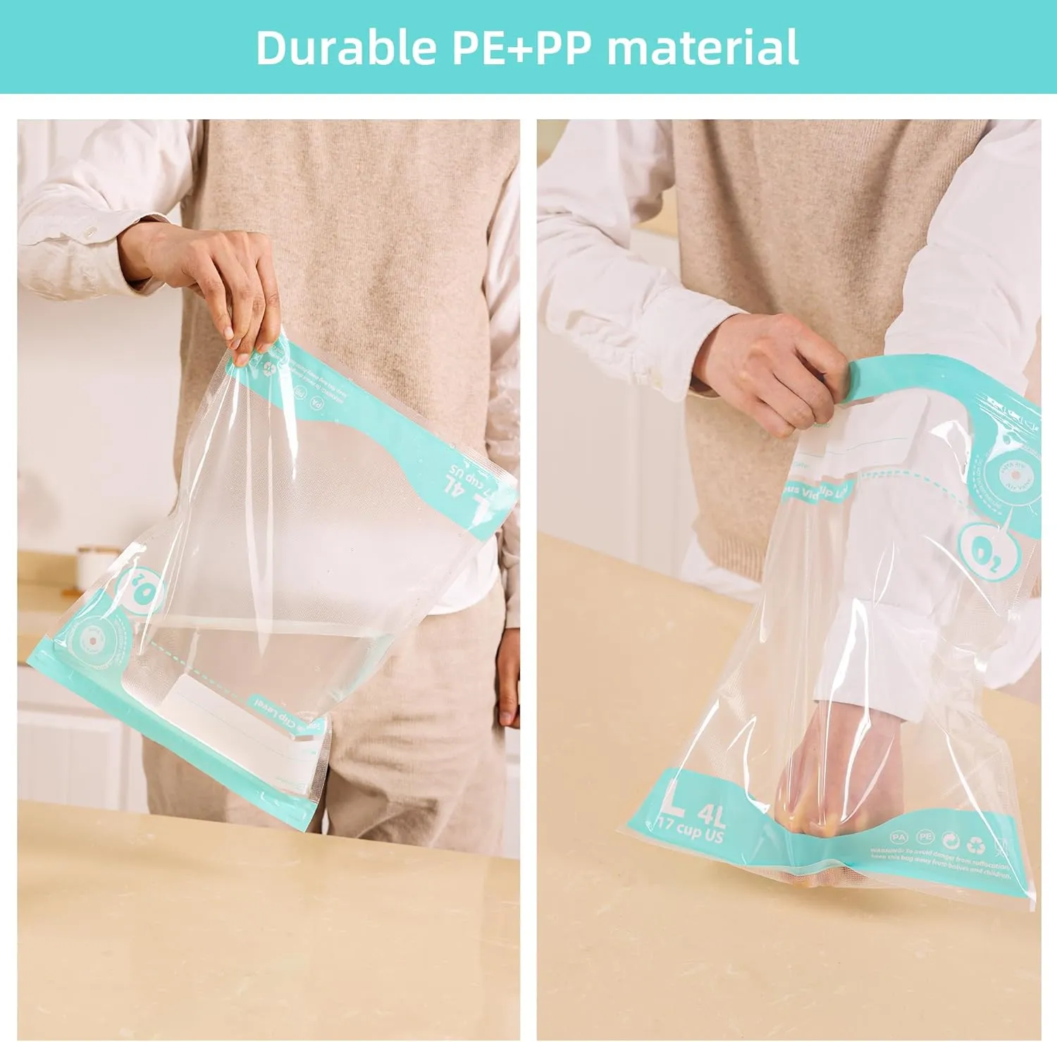 Sous Vide Bags Reusable, Vacuum Food Storage Bags 20 pcs (11.8*13.4in) Comes with 6 Sealing Sliders Thicken PA&PE material Double zipper Long-lasting freshness bag for Cooking, Food Storage XL 20pcs