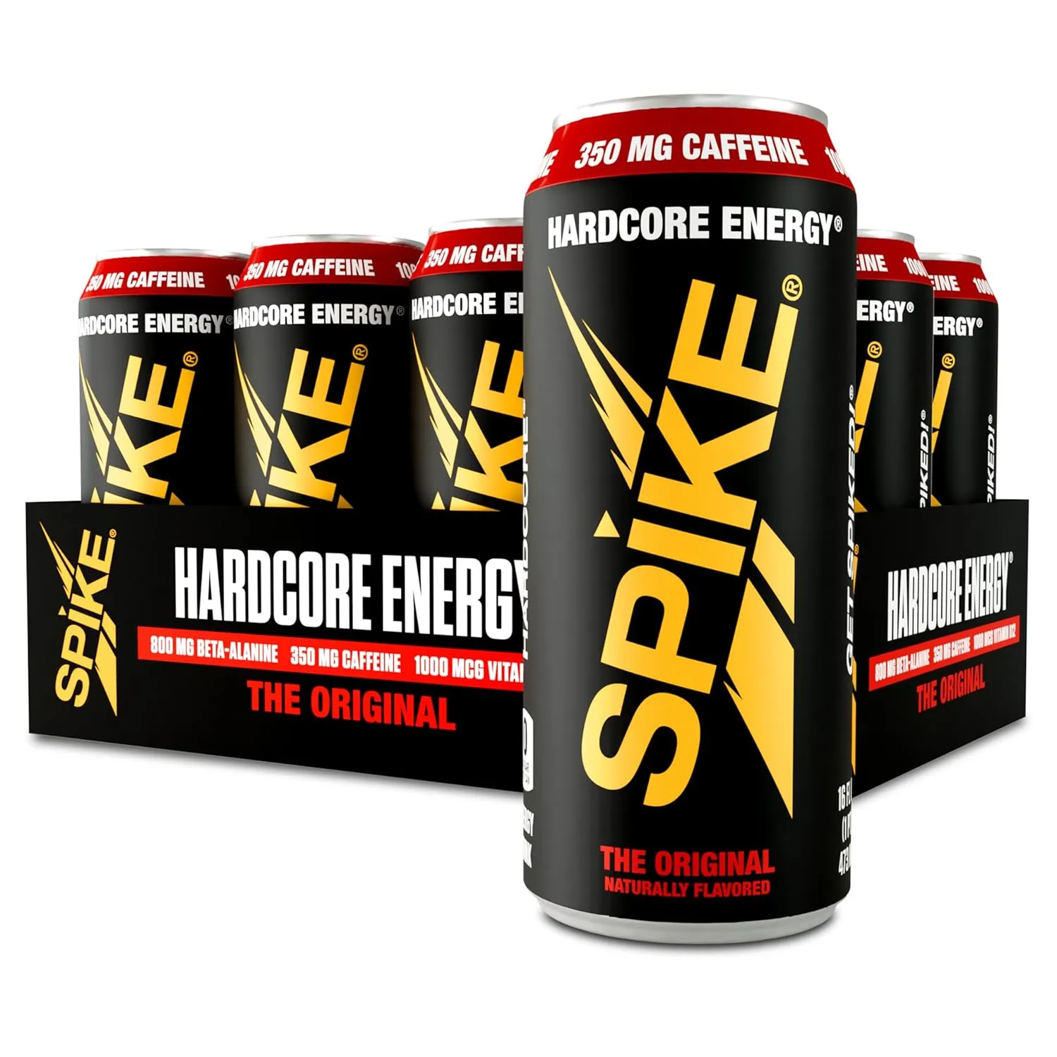 Spike Hardcore Energy Drink - N-Acetyl-L-Tyrosine (NALT), Beta-Alanine, Caffeine, B12-16 Fl Oz (Pack of 12, Original, Sugar-Free)