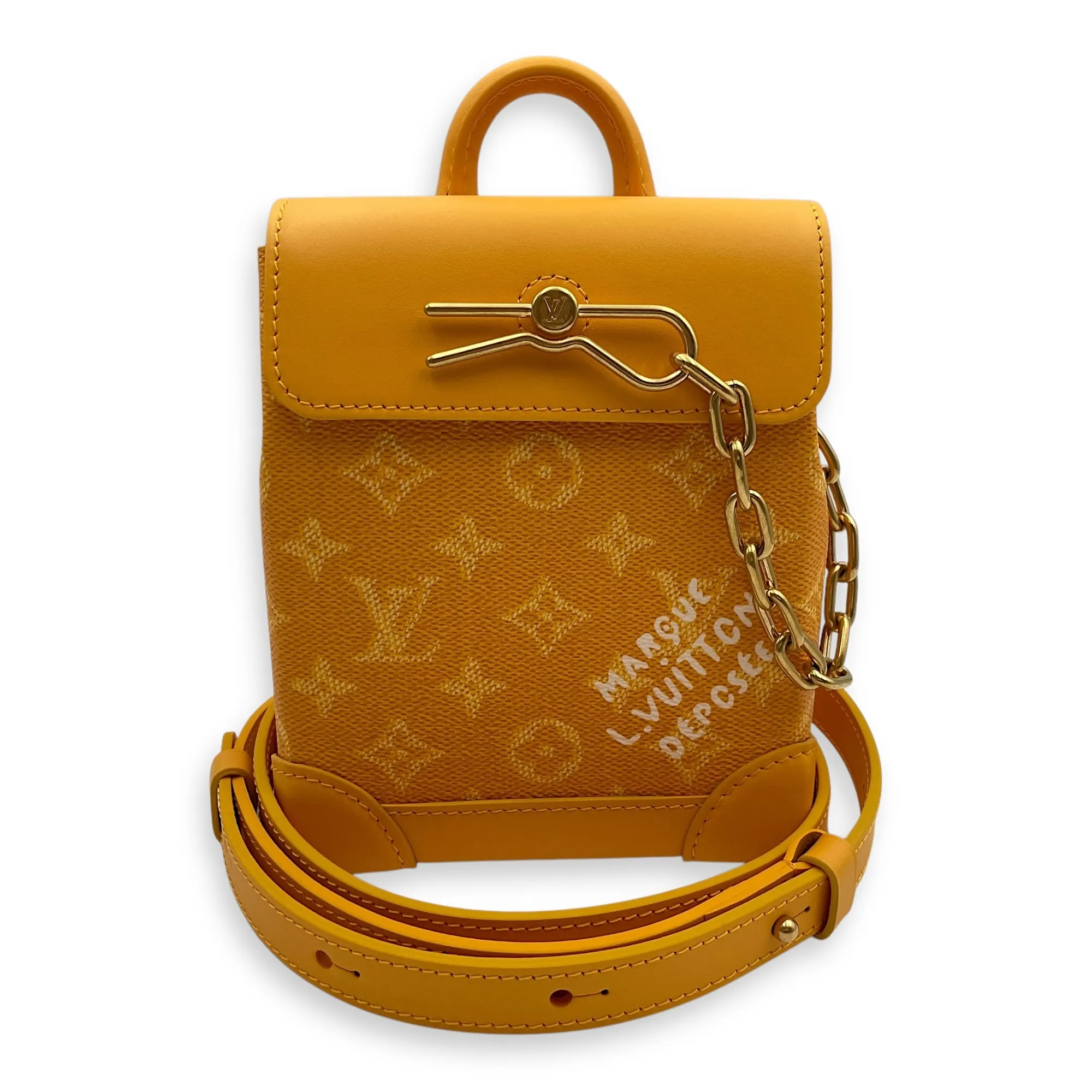 Steamer - Marque LV Deposee Nano Yellow Crossbody Bag in Canvas, Calf, Gold hardware