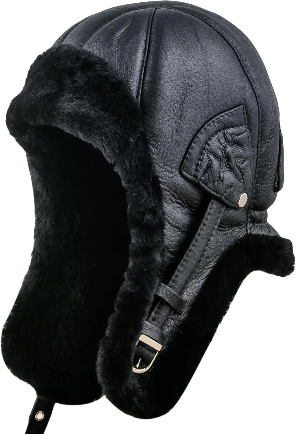 Sterkowski Trapper Cap | Genuine Shearling Leather Aviator Cap | Warm Natural Leather Trapper Hat