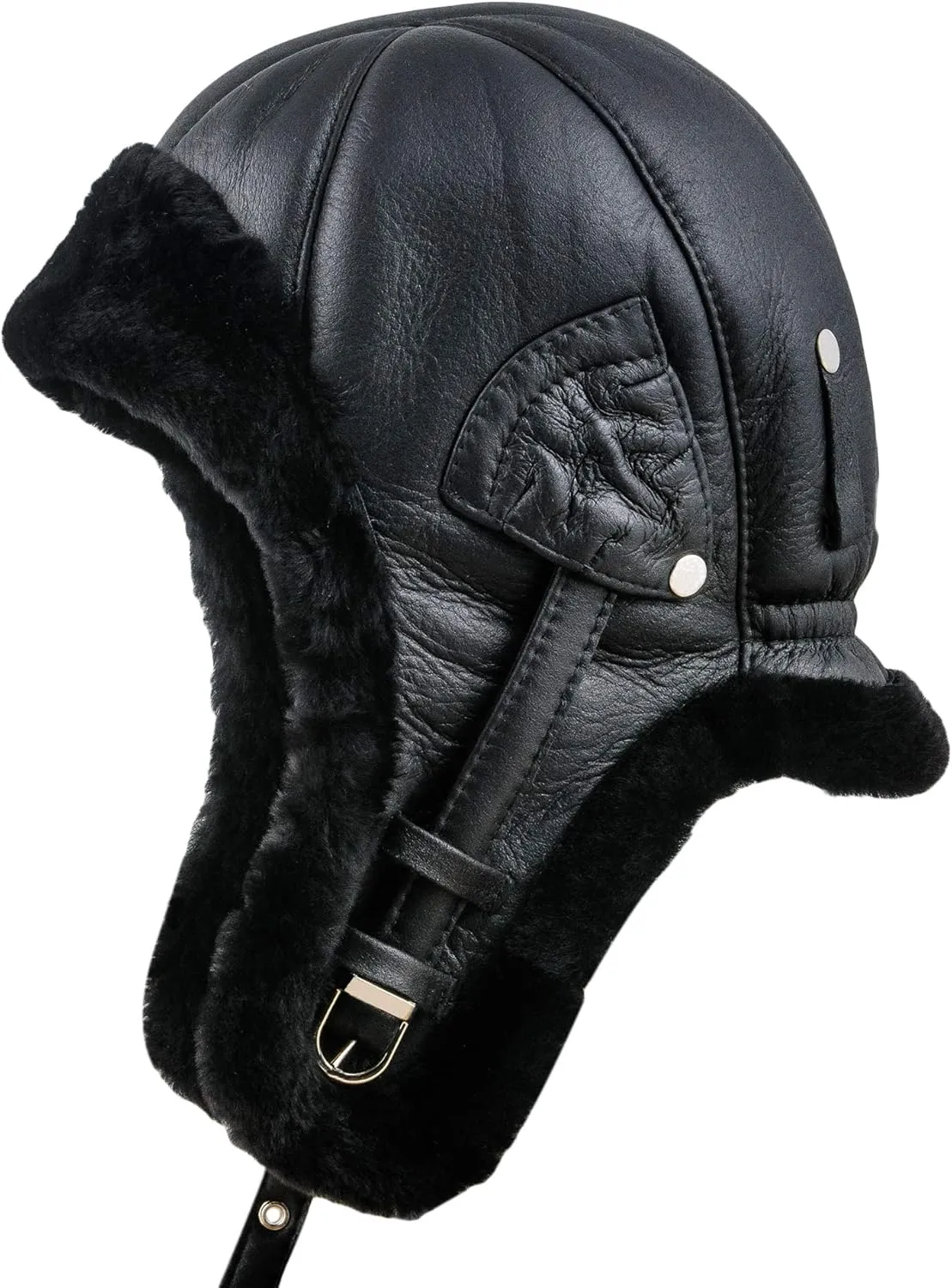 Sterkowski Trapper Cap | Genuine Shearling Leather Aviator Cap | Warm Natural Leather Trapper Hat