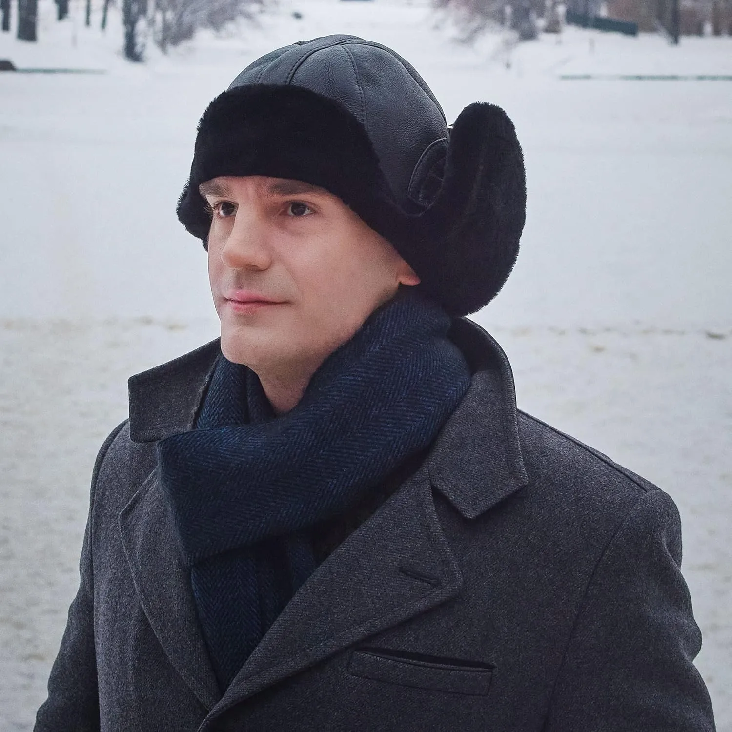 Sterkowski Trapper Cap | Genuine Shearling Leather Aviator Cap | Warm Natural Leather Trapper Hat