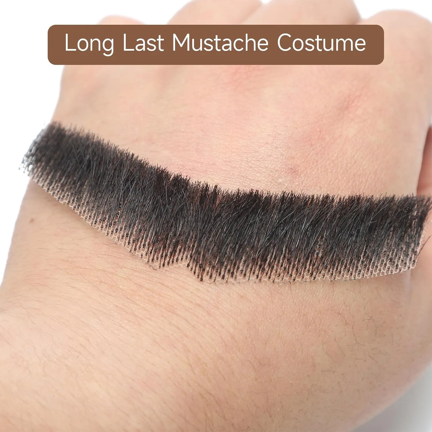 Straight Bushy Fake Mustache, Thick Human Hair Fake Beard, Handmade Soft Lace Realistic Mustache Costume, Stick On Beard Wig of Mustache Costume, Realistic Beard for Halloween/Drama/Party/Cosplay