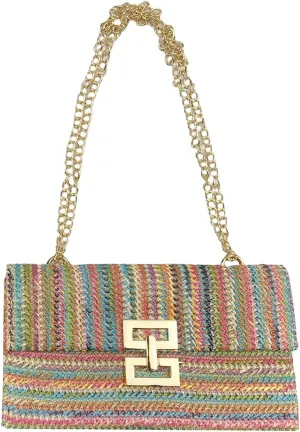 Straw Clutch Purse for Women Summer Beach Clutch Handbag Woven Purse Wicker Rattan Envelope Clutch (Multicolour(Chain))