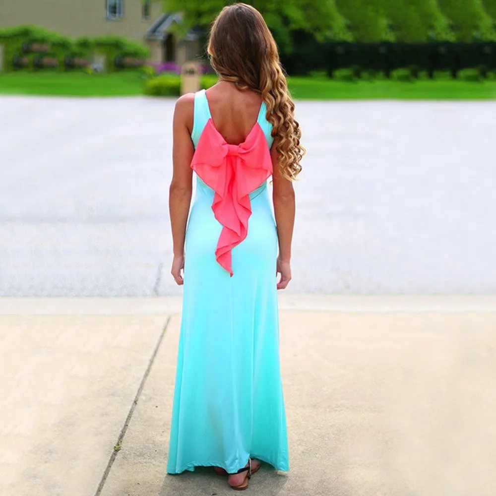 Stylish Scoop Neck Sleeveless Bowknot