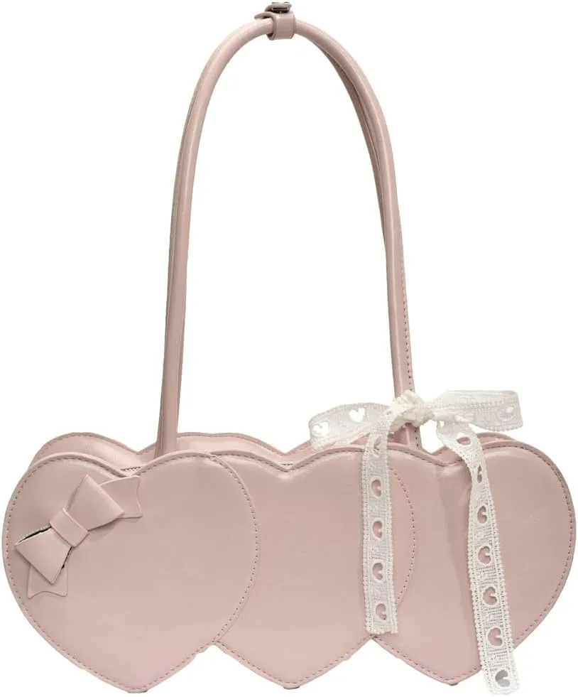 Stylish Shoulder Bag Purses for Women Heart-shaped Hobo Bags Ladies Clutch with Bowknot Ribbon Accessory