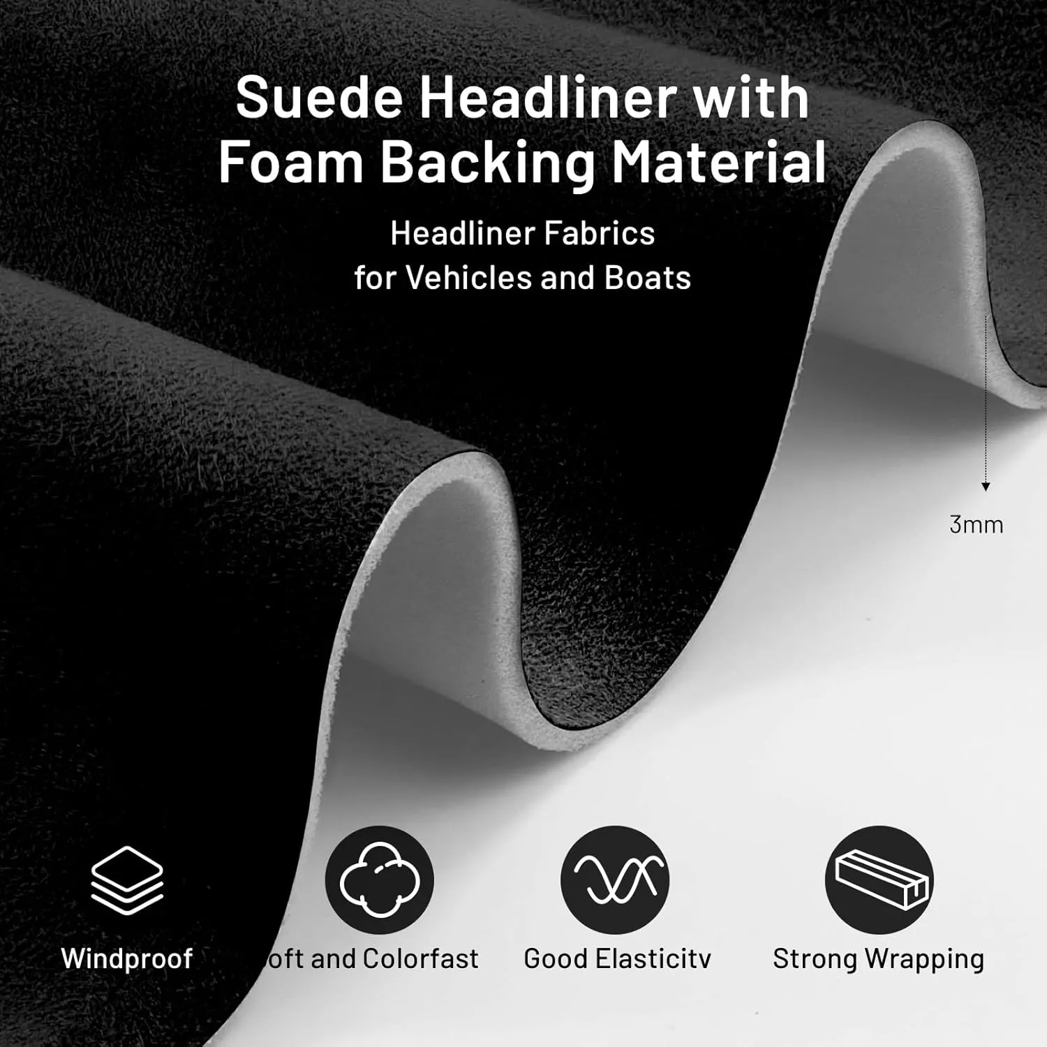 Suede Auto Headliner Fabric 96" L × 60" W with Foam Backing - Black Interior Replacement Material for Car/Truck/SUV/RV Roof, Tube Packaging - Home Repair/DIY Headliner Material