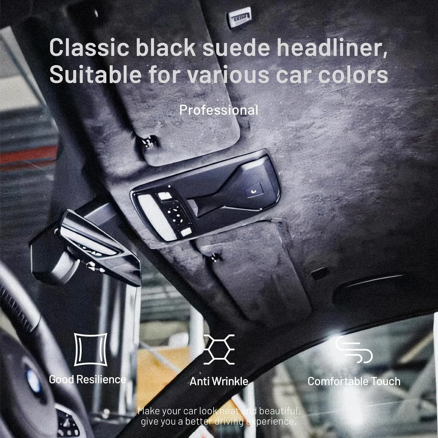 Suede Auto Headliner Fabric 96" L × 60" W with Foam Backing - Black Interior Replacement Material for Car/Truck/SUV/RV Roof, Tube Packaging - Home Repair/DIY Headliner Material