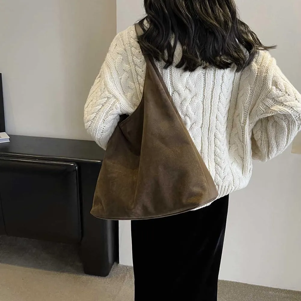 Suede Bag for Women, Leather Vintage Shoulder Hobo Bag, Fashion Slouchy Tote Bag, Soft Crossbody Purse Handbags Trendy