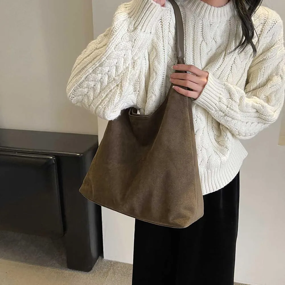 Suede Bag for Women, Leather Vintage Shoulder Hobo Bag, Fashion Slouchy Tote Bag, Soft Crossbody Purse Handbags Trendy