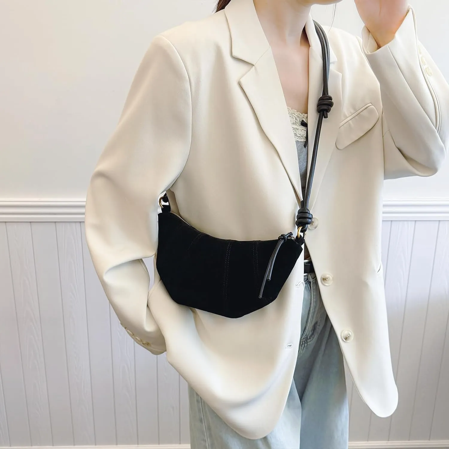 Suede Bags for Women Suede Purses Crescent Bag Crossbody Shoulder Bag Trendy Tote Handbags