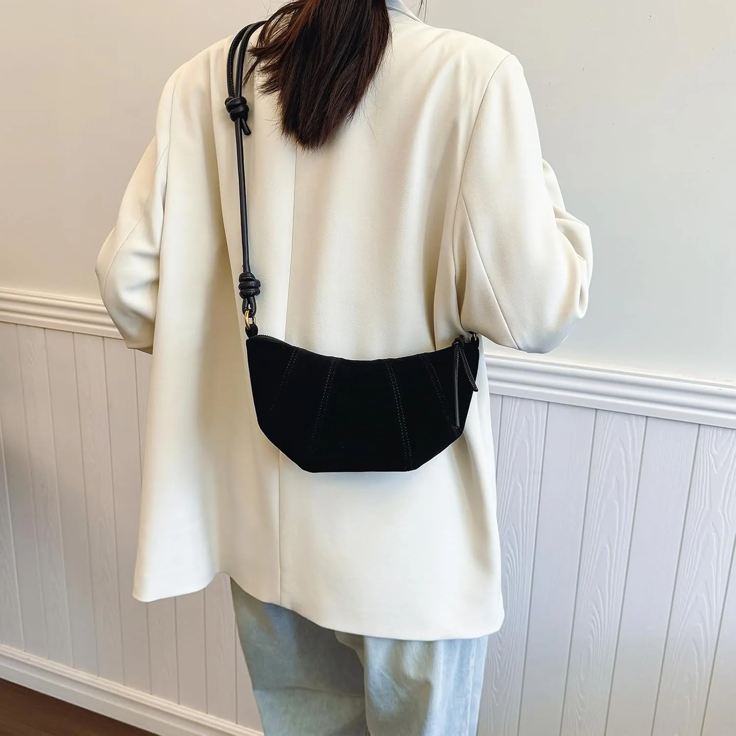 Suede Bags for Women Suede Purses Crescent Bag Crossbody Shoulder Bag Trendy Tote Handbags