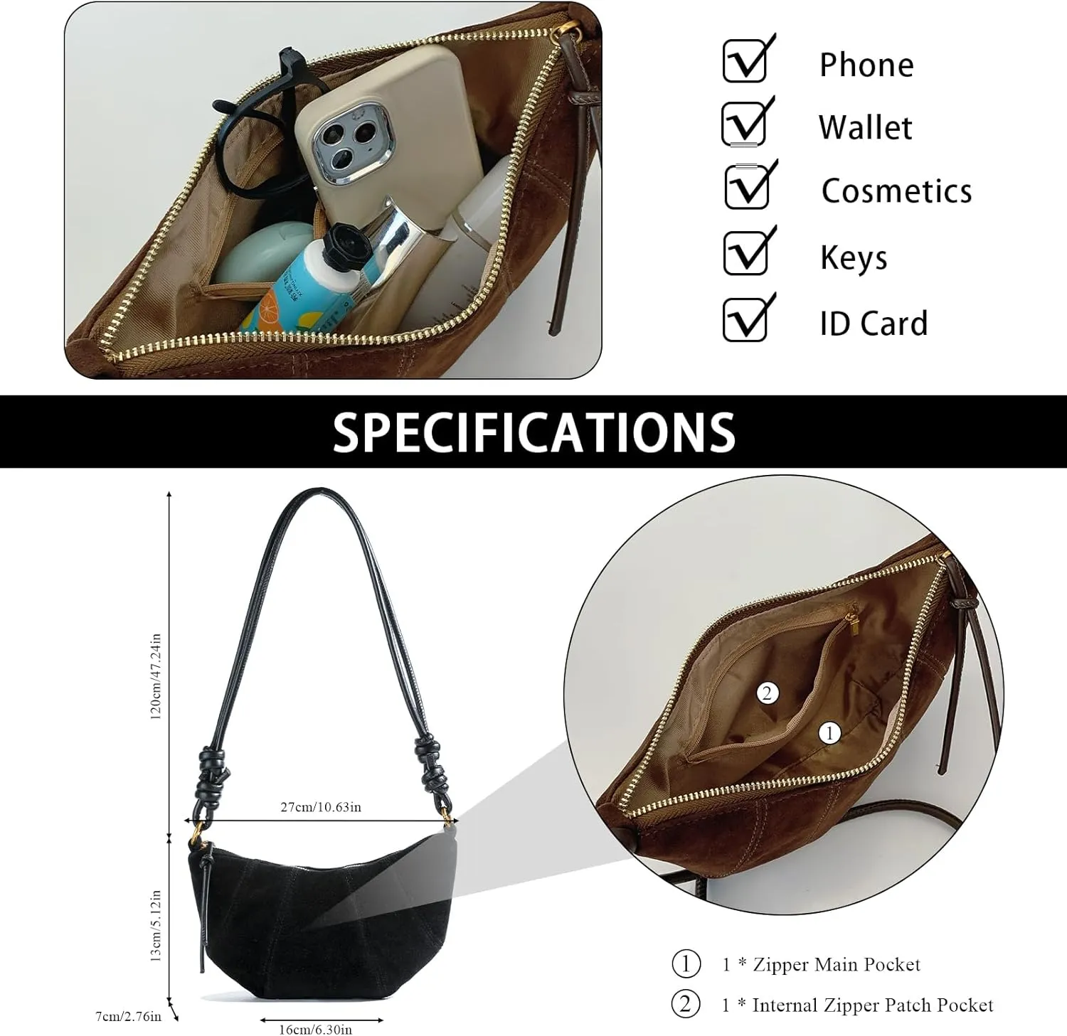 Suede Bags for Women Suede Purses Crescent Bag Crossbody Shoulder Bag Trendy Tote Handbags