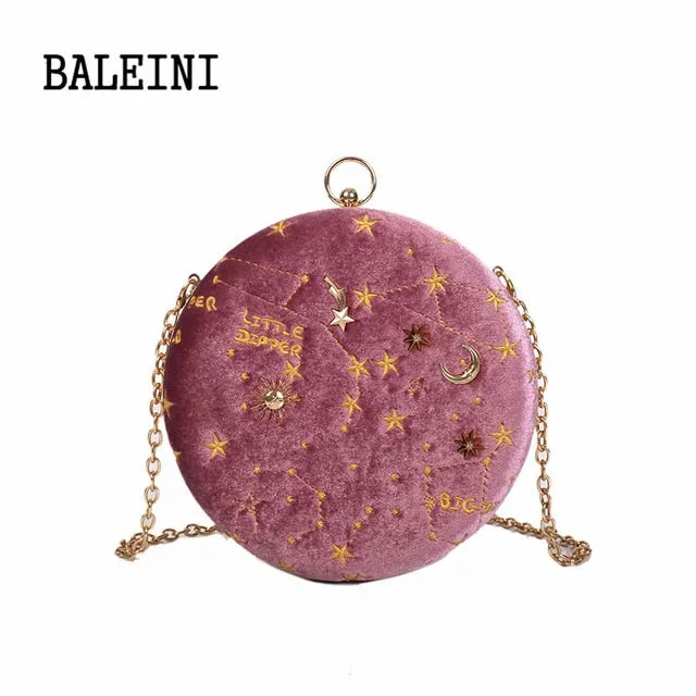 Suede belt Artistic flair Messenger Low-cost 2019Starry Ladies Handbag Female Fashion Bags sky Round Crossbody Circular Purse Women's Chain Bag Shoulder