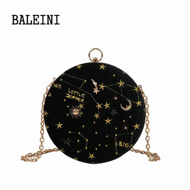 Suede belt Artistic flair Messenger Low-cost 2019Starry Ladies Handbag Female Fashion Bags sky Round Crossbody Circular Purse Women's Chain Bag Shoulder