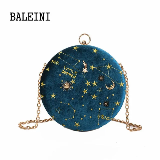 Suede belt Artistic flair Messenger Low-cost 2019Starry Ladies Handbag Female Fashion Bags sky Round Crossbody Circular Purse Women's Chain Bag Shoulder