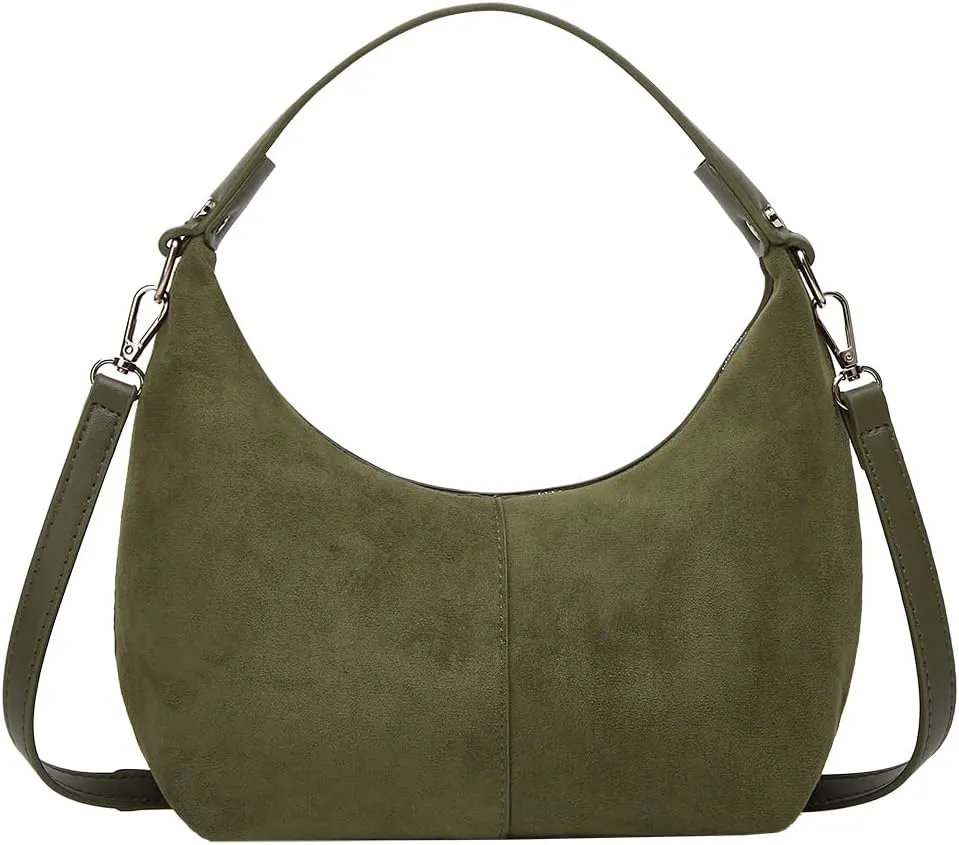 Suede Crescent Tote Bags for Women Vintage Shoulder Bag Brown Suede Handbag Casual Crossbody Bag Travel Work Purse