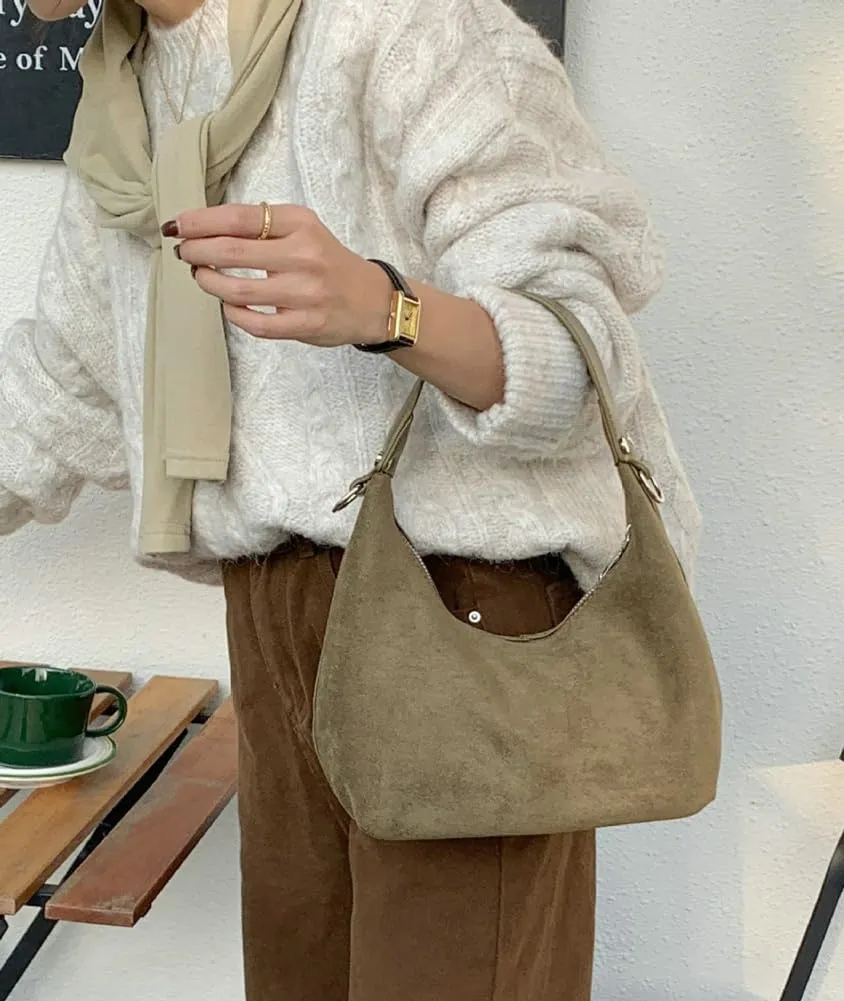 Suede Crescent Tote Bags for Women Vintage Shoulder Bag Brown Suede Handbag Casual Crossbody Bag Travel Work Purse
